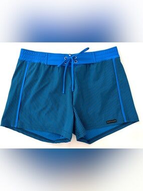 Sauvage Swim Men’s Swim Trunks Blue Black Stripes Lined 3” Lycra size Medium
